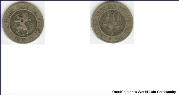 1861 Belgium 10 Centimes