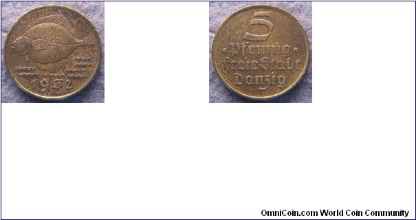 Danzig, 5 pfennig, 1932