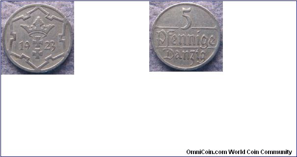 Danzig, 5 pfennig, 1923