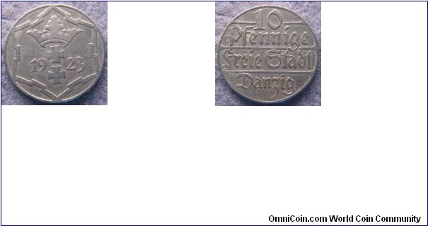 Danzig, 10 pfennig, 1923