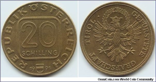 Austria, 20 schilling 1991.
Crowned Eagle - Tirol.