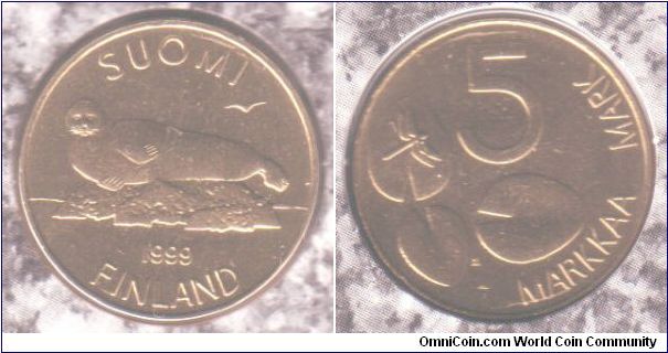 5 markkaa 1992 series. Designed by Antti Neuvonen.