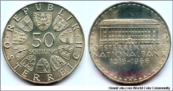 Austria, 50 schilling 1966. 150th Anniversary - National Bank.