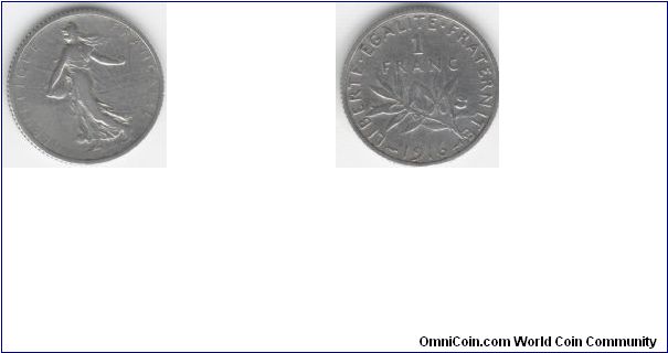 1916 France One Franc (Silver)