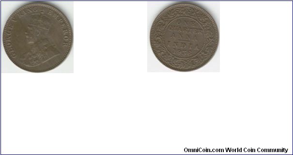 1936 India One Quarter Anna