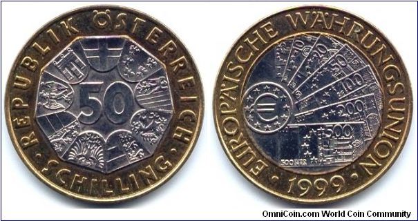 Austria, 50 schilling 1999. Euro Currency.