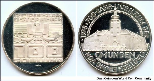 Austria, 100 schilling 1978. 700th Anniversary - Gmunden.