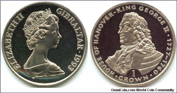 Gibraltar, 1 crown 1993.
King George II 1727-1760.
40th Anniversary of the Coronation of Queen Elizabeth II.