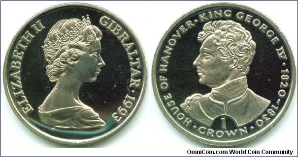 Gibraltar, 1 crown 1993.
King George IV 1820-1830.
40th Anniversary of the Coronation of Queen Elizabeth II.