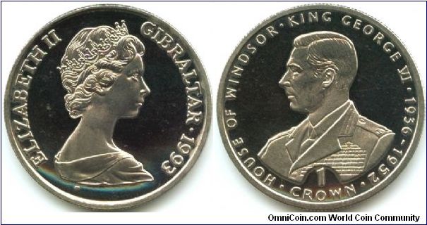 Gibraltar, 1 crown 1993.
King George VI 1936-1952.
40th Anniversary of the Coronation of Queen Elizabeth II.