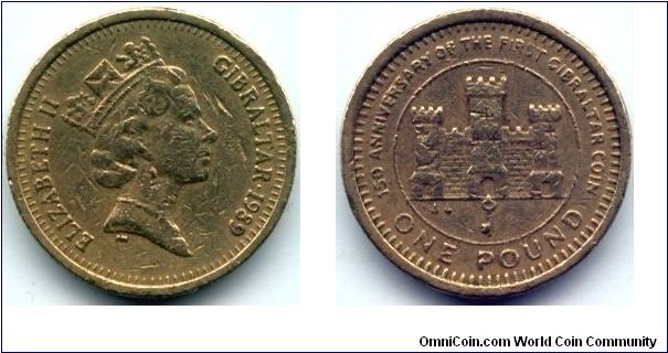 Gibraltar, 1 pound 1989.
Queen Elizabeth II.
150th Anniversary of the First Gibraltar Coin.