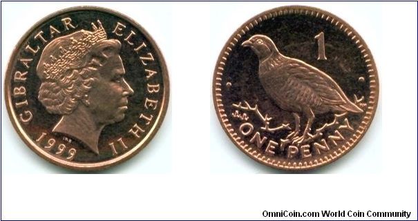 Gibraltar, 1 penny 1999.
Queen Elizabeth II.
