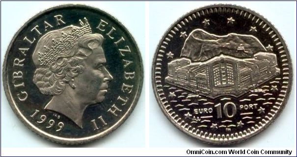 Gibraltar, 10 pence 1999.
Queen Elizabeth II.