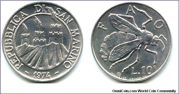 San Marino, 10 lire 1974.
F.A.O.