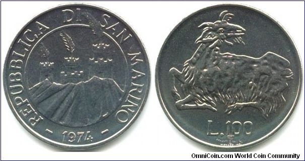 San Marino, 100 lire 1974.