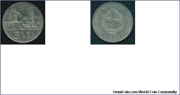 3 lei Romania 1966