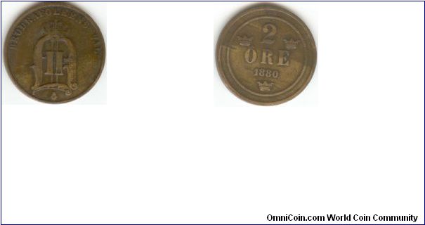 1880 Sweden 2 Ore