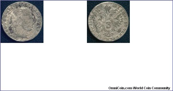 3 Kreuzer 1837 Austria, silver, www.banivechi.home.ro