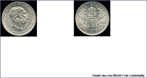 1 Krone 1916, silver, Austria, www.banivechi.home.ro