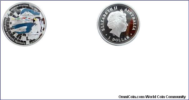 Mawson Station in the Antartic in Color, Ag 1oz.
Obverse & Reverse is reversed because of the way this site displays them.