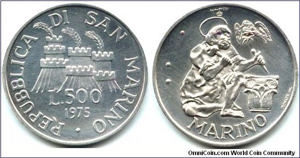 San Marino, 500 lire 1975.
Numismatic Agency opening.