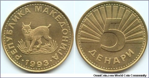 Macedonia, 5 denari 1993.