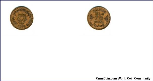 20 FRANCS - AH1371(A)/1951
ALUMINUM - BRONZE.