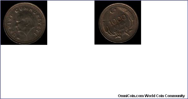 1000 lira 1993 Turkey