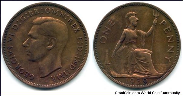 Great Britain, 1 penny 1939.
King George VI.