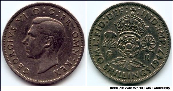 Great Britain, 2 shillings 1947.
King George VI.