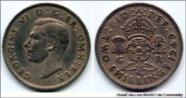 Great Britain, 2 shillings 1949. King George VI.