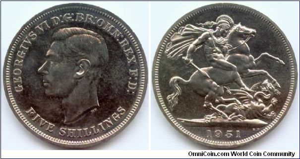 Great Britain, 5 shillings 1951. King George VI.
100th Anniversary - Festival of Britain.