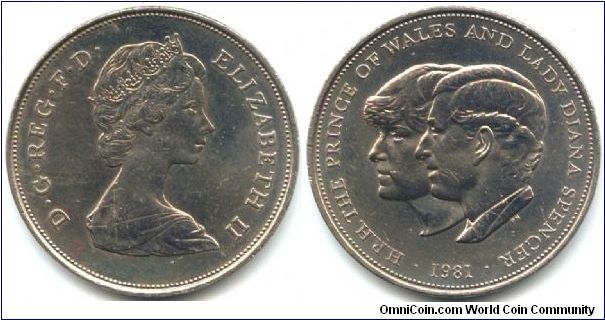 Great Britain, 25 new pence 1981.
Queen Elizabeth II - Wedding of Prince Charles and Lady Diana.