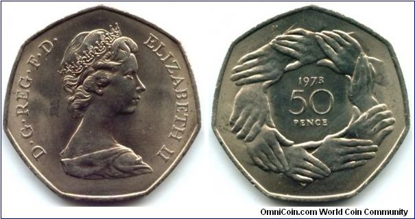 Great Britain, 50 pence 1973.
Queen Elizabeth II - Entry into E.E.C.