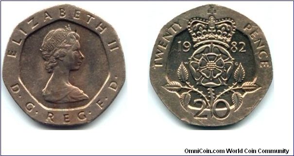 Great Britain, 20 pence 1982.
Queen Elizabeth II.
