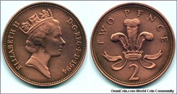 Great Britain, 2 pence 1994.
Queen Elizabeth II.