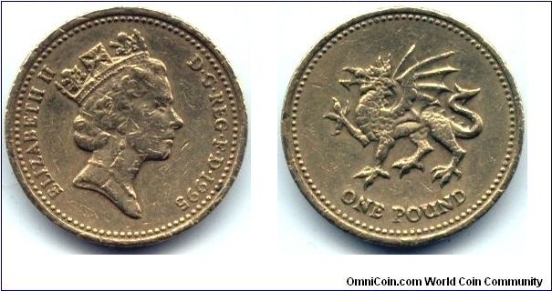 Great Britain, 1 pound 1995.
Queen Elizabeth II. Welsh Dragon.