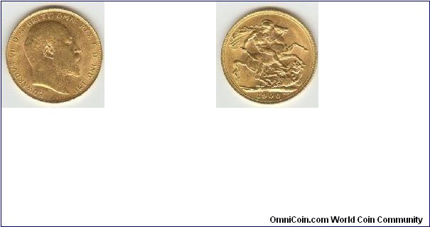 Edward VII, Full Sovereign, 1906,
7.9881 g., 0.2354 oz. (0.917 gold)