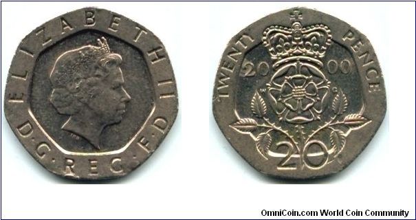 Great Britain, 20 pence 2000.
Queen Elizabeth II.