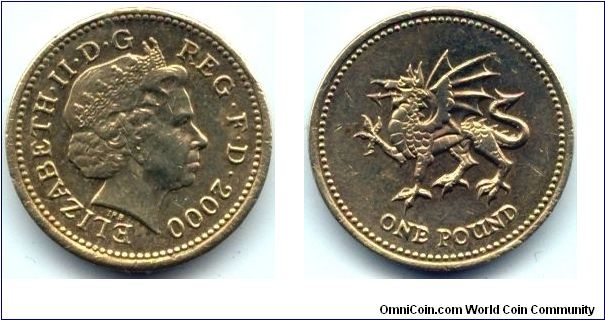 Great Britain, 1 pound 2000.
Queen Elizabeth II. Welsh Dragon.