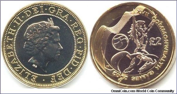 Great Britain, 2 pounds 2002. Queen Elizabeth II. XVII Commonwealth Games - Manchester 2002. England.