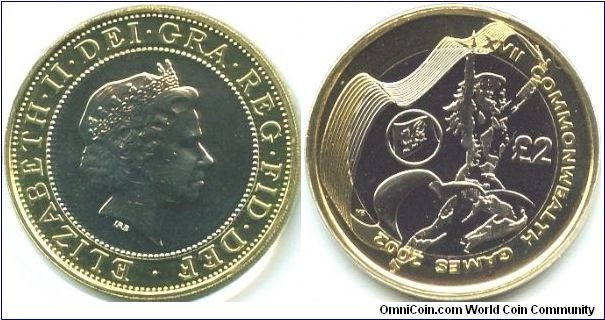 Great Britain, 2 pounds 2002. Queen Elizabeth II. XVII Commonwealth Games - Manchester 2002. Wales.