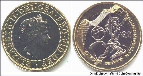 Great Britain, 2 pounds 2002. Queen Elizabeth II. XVII Commonwealth Games - Manchester 2002. Northern Ireland.