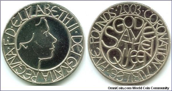 Great Britain, 5 pounds 2003. Queen Elizabeth II - 50th Anniversary of Coronation.