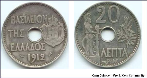 Greece, 20 lepta 1912.