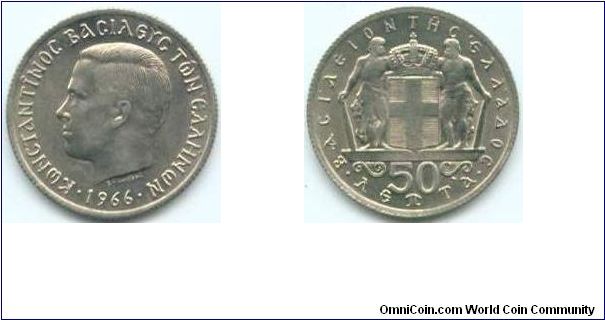 Greece, 50 lepta 1966.
King Constantine II.