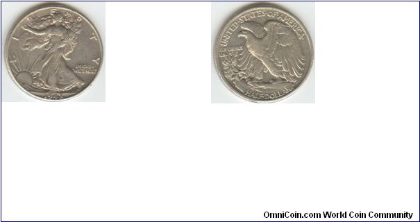 1942 United States of America Walking Liberty Half Dollar (Silver)