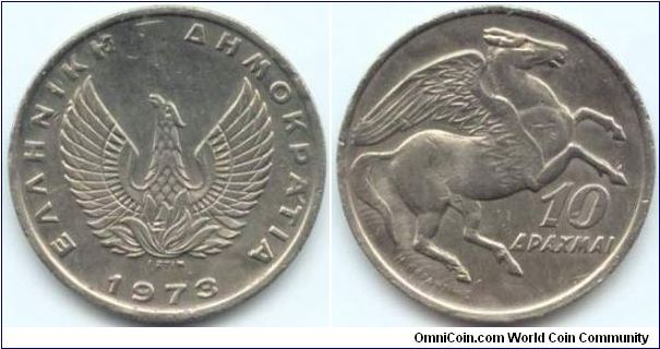 Greece, 10 drachmai 1973.