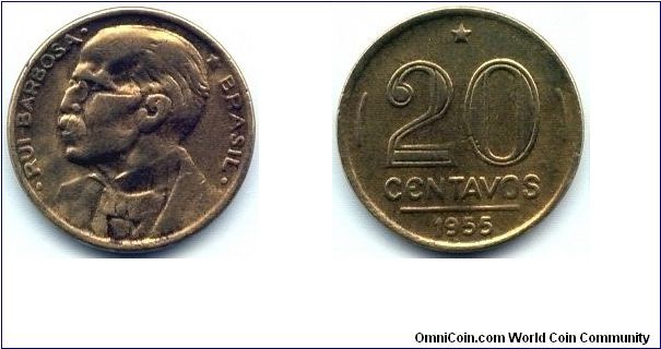 Brazil, 20 centavos 1955.
Ruy Barbosa.