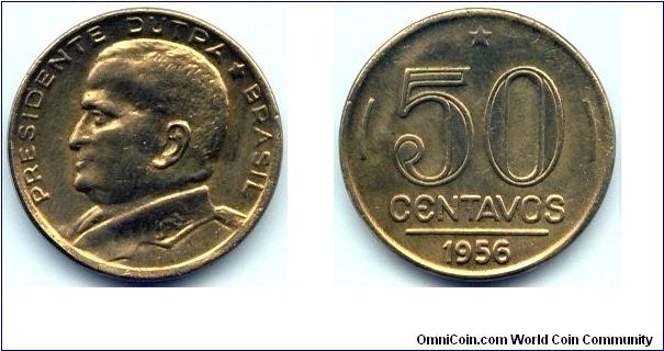 Brazil, 50 centavos 1956.
General Eurico Gaspar Dutra.